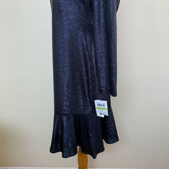 NIGHTWAY Womens Cocktail Dress Size 14 Navy Long Sleeve Jewel Neck Drape Back - Picture 7 of 11